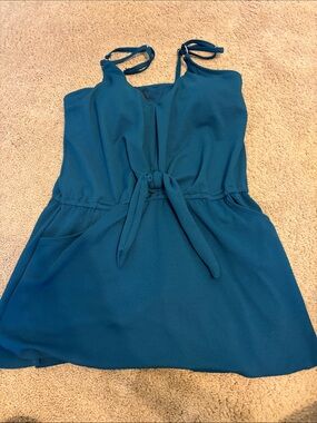 Girls Teal Tie-Front Swim Dress with Adjustable Straps